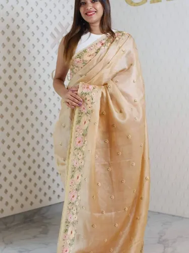 Graceful Charm: Handcrafted Kota Doria Saree with Intricate Embroidery